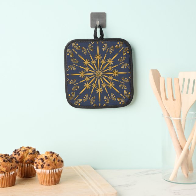 Retro Mandala Midnight Pot Holder Topflappen (Insitu (Hängend))