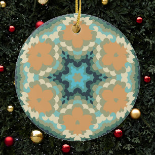 Retro Mandala Orange und Blue Keramik Ornament