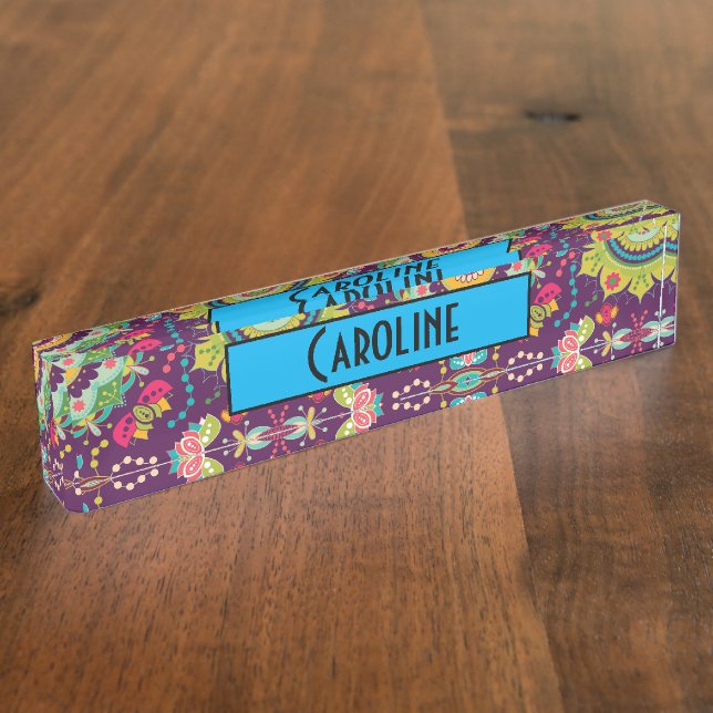 Retro Mandala Pattern Namensplakette (Seite)