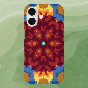 Retro Mandala Red Blue und Yellow iPhone 16 Hülle