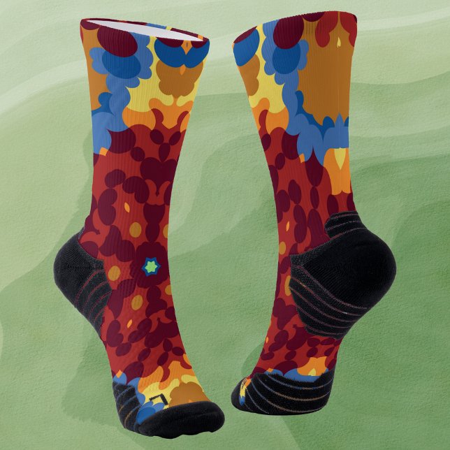 Retro Mandala Red Blue und Yellow Socken (Von Creator hochgeladen)