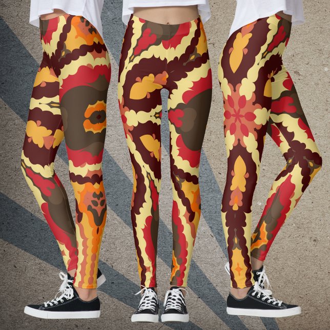 Retro Mandala Red Orange und Brown Leggings (Von Creator hochgeladen)