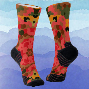 Retro Mandala Red Orange und Green Socken