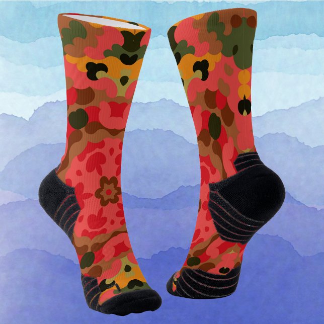 Retro Mandala Red Orange und Green Socken (Von Creator hochgeladen)