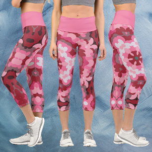 Retro Mandala Rosa und Weiß Capri Leggings