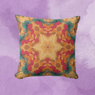 Retro Mandala Rot Gelb und Blau Kissen