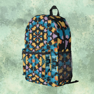 Retro Mandala Yellow Blue und Orange Bedruckter Rucksack