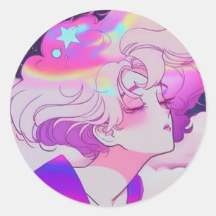Retro Manga Hair Gedreht Runder Aufkleber