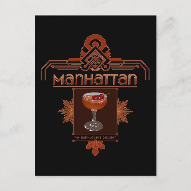 Retro Manhattan Cocktail Illustration Postkarte (Vorderseite)