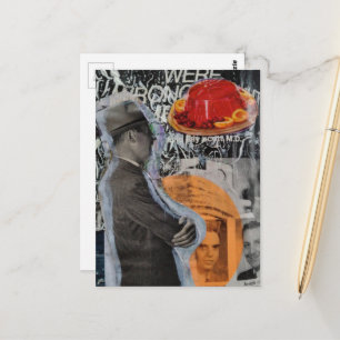 Retro-Mann mit schwebender Dessert-Collage Postkarte