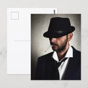 Retro-Mann raucht Postkarte