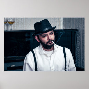 Retro-Mann spielt Klavier und rauchen Poster