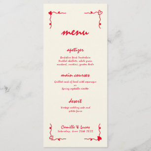 Retro manuscrit Whimsical Red Menu Mariage