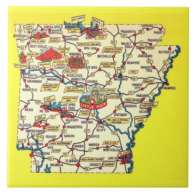 Retro Map of  Arkansas Ceramic Tile Fliese (Vorderseite)