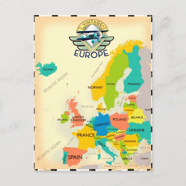 Retro Map Of Europe. Postkarte (Vorderseite)