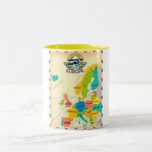 Retro Map of Europe. Zweifarbige Tasse