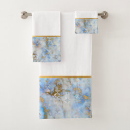RETRO MARBLE ABSTRAKT BLAU GOLD BADEZIMMER TOWEL S BADHANDTUCH SET