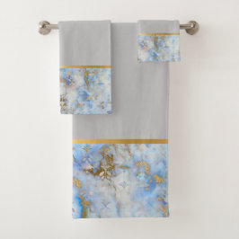 RETRO MARBLE ABSTRAKT BLAU GRAU BADEZIMMER TOWEL S BADHANDTUCH SET