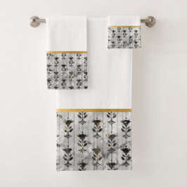 RETRO MARBLE GRAMM SCHWARZE MONOCHROME BADEZIMMER BADHANDTUCH SET