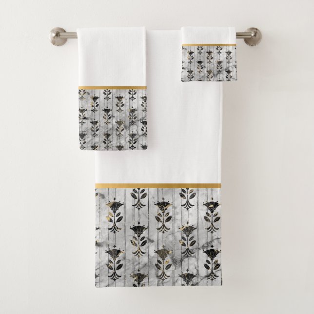 RETRO MARBLE GRAMM SCHWARZE MONOCHROME BADEZIMMER  BADHANDTUCH SET (Insitu)