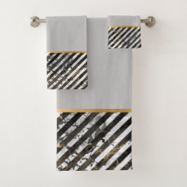 RETRO MARBLE STRIPE GRAU BADEZIMMER TOWEL SET