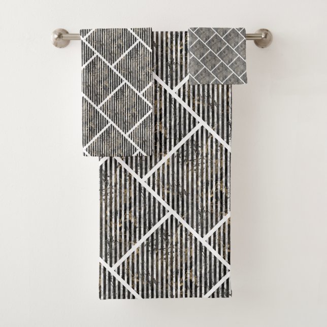 RETRO MARBLE STRIPE GRID 2 BADEZIMMER TOWEL SET (Insitu)
