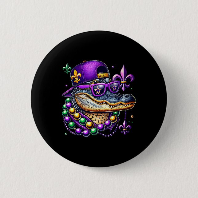 Retro Mardi Gras Alligator Mardigator Krokodil Fu Button (Vorderseite)