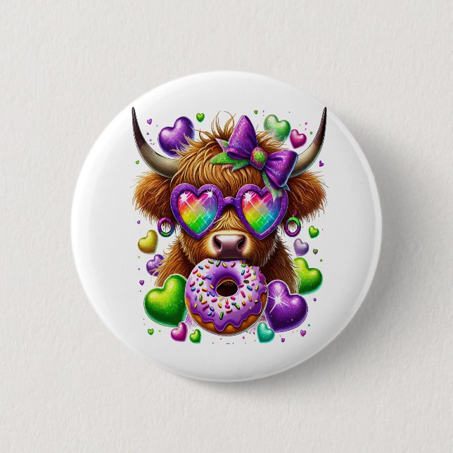 Retro Mardi Gras , Hochland-Kuh Button (Vorderseite)