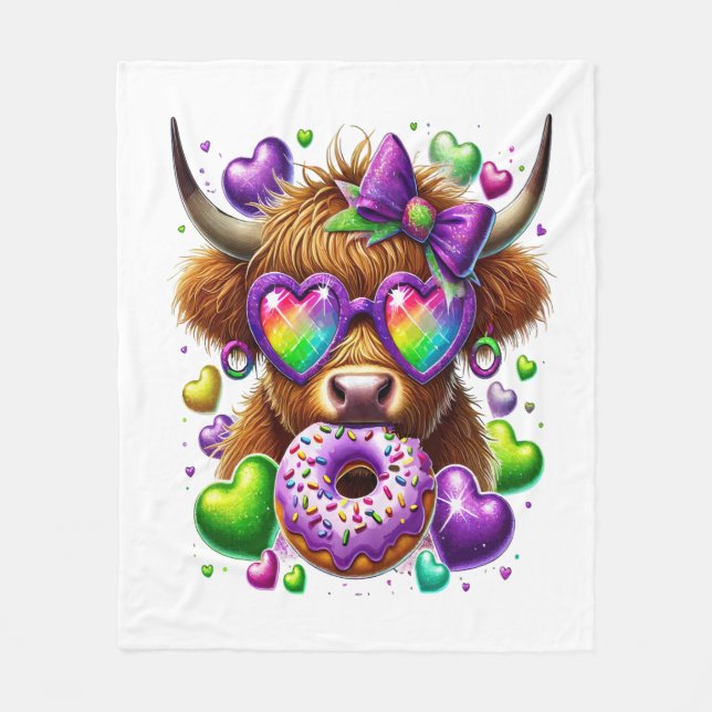 Retro Mardi Gras , Hochland-Kuh Fleecedecke (Vorderseite)