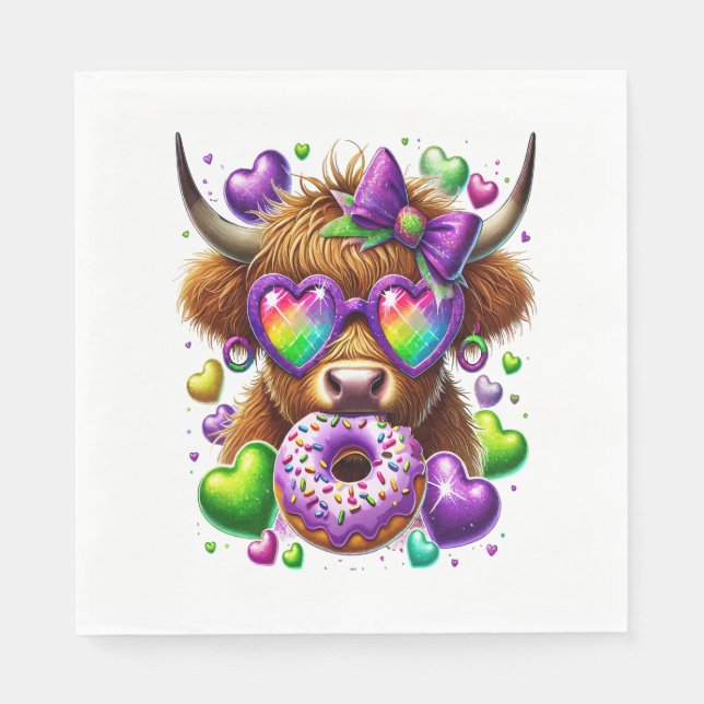 Retro Mardi Gras , Hochland-Kuh Serviette (Vorderseite)