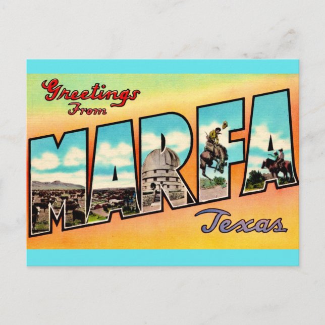 Retro Marfa Texas Gruß Postkarte (Vorderseite)