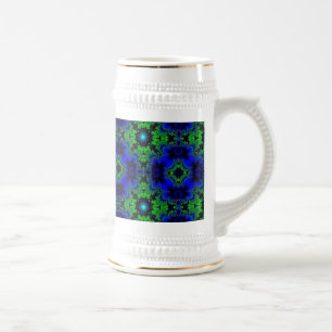 Retro Margeriten u. Sterne Artdeco in grün blau Bierglas