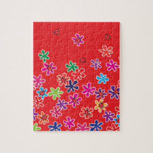 Retro Marienkäfer und Blumen