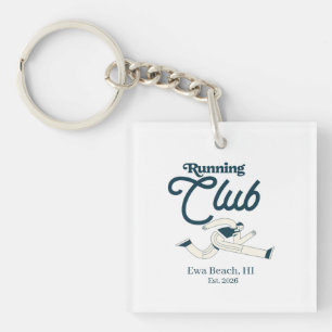 Retro Marineblau Laufclub Personalisierte Grafik Schlüsselanhänger