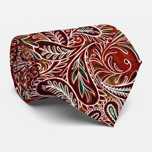 Retro Maroon Aquamarin Paisley Pattern Krawatte (Gerollt)