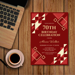 Retro Maroon Beige Triangle Geometric Birthday Einladung