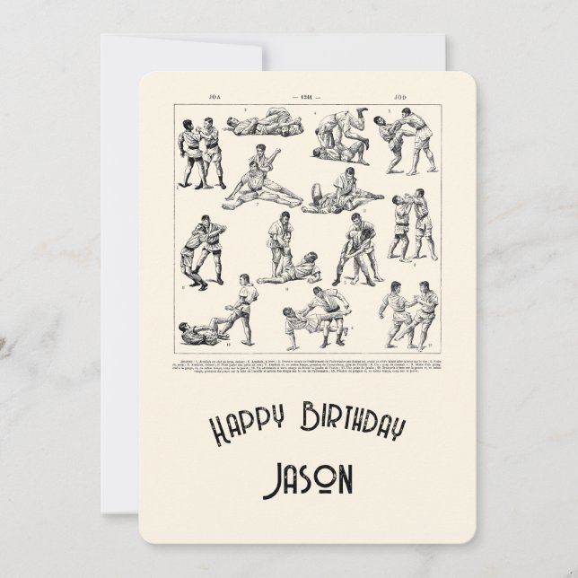 Retro Martial Arts Mens' Happy Birthday Card Ankündigung (Vorderseite)