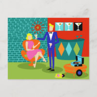 Retro Martini Couple Postkarte