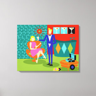 Retro Martini Couple Stretched Canvas Print Leinwanddruck