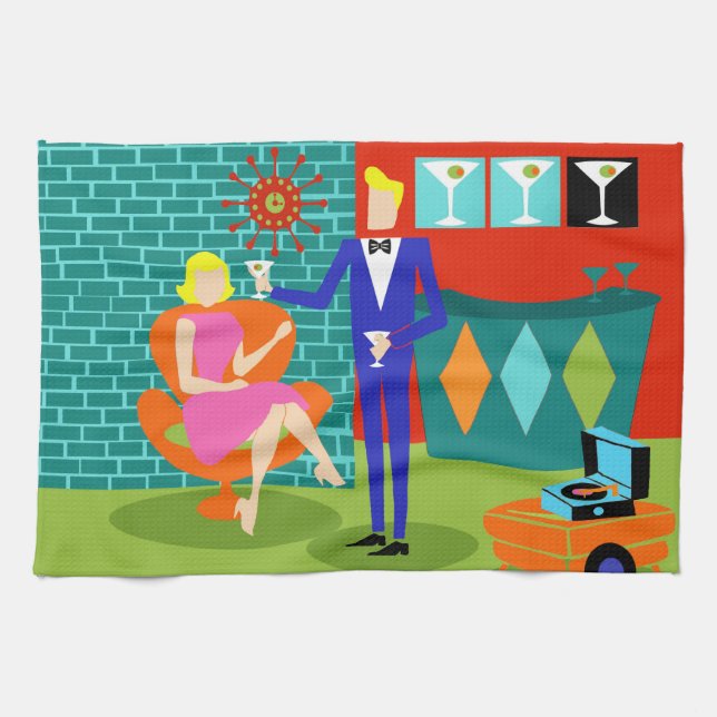 Retro Martini-Paar-Geschirrtücher Handtuch (Horizontal)