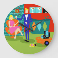 Retro-Martini-Pärchen Runde Acryl-Wanduhr