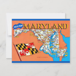 Retro Maryland Map Postcard Postkarte
