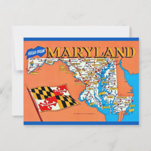 Retro Maryland Map Postcard Postkarte