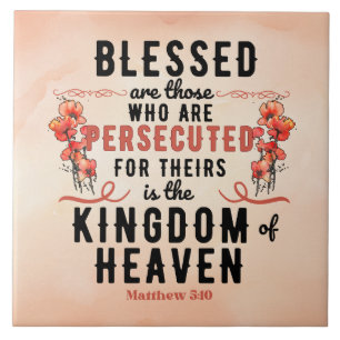 Retro Matthew 5:10 Poppies Wasserfarbe Fliese