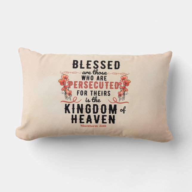 Retro Matthew 5:10 Poppies Wasserfarbe Lendenkissen (Vorderseite)