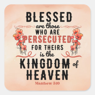 Retro Matthew 5:10 Poppies Wasserfarbe Quadratischer Aufkleber