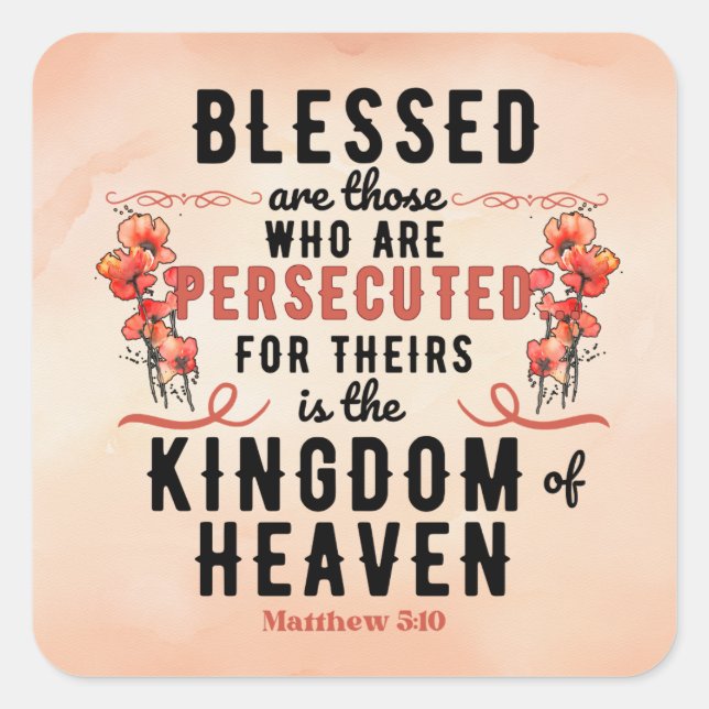 Retro Matthew 5:10 Poppies Wasserfarbe Quadratischer Aufkleber (Vorderseite)