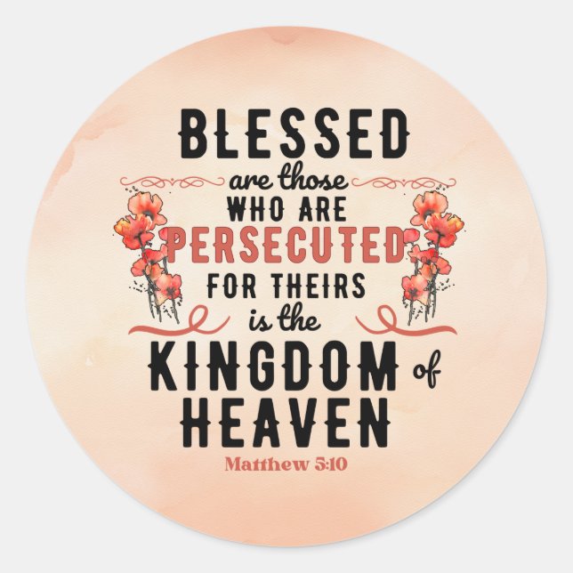 Retro Matthew 5:10 Poppies Wasserfarbe Runder Aufkleber (Vorderseite)