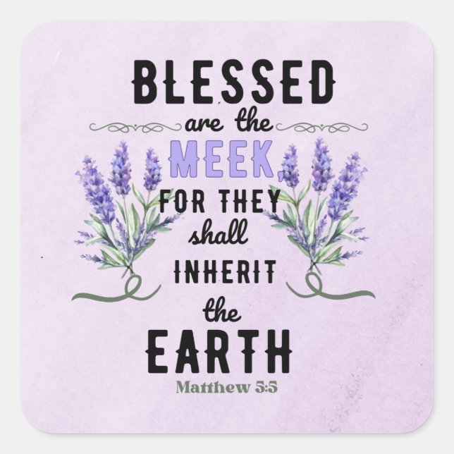 Retro Matthew 5:5 Lavender Wasserfarbe Quadratischer Aufkleber (Vorderseite)