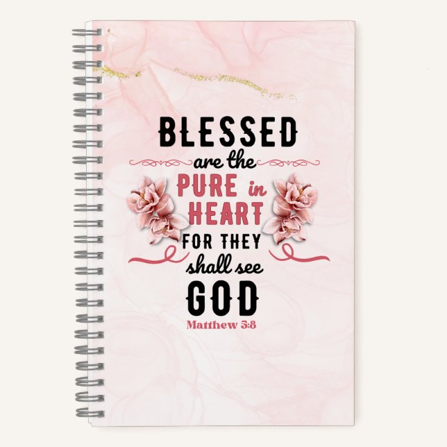 Retro Matthew 5:8 Calla Lilien Wasserfarbe Notizbuch (Vorderseite)